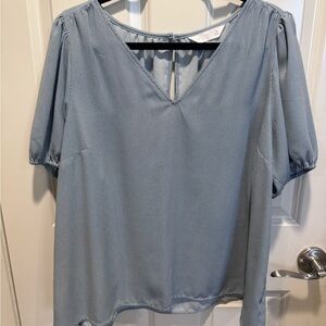 Lauren Conrad blue striped blouse with puffed sleeves size XL